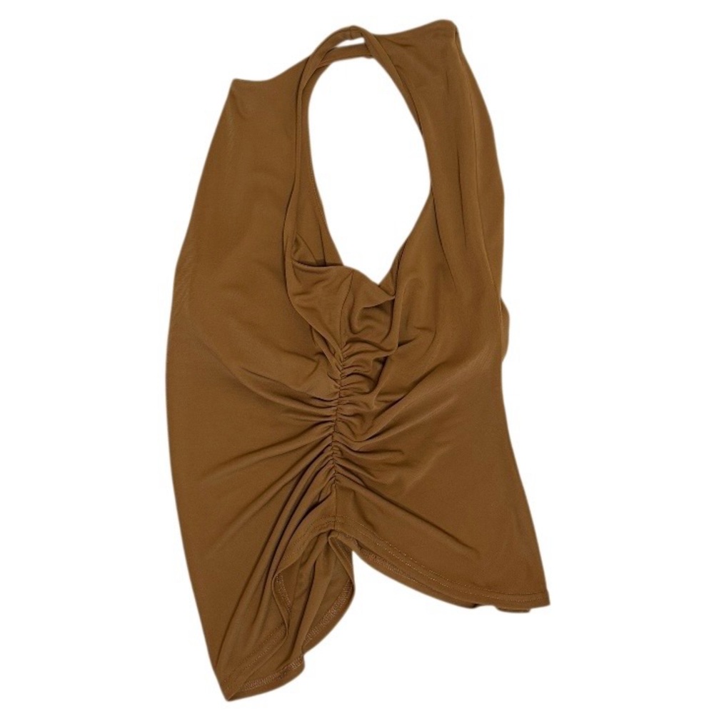 Cinq à Sept Sonya Ruched
Tank Sleeveless Top Curved Hem Racerback Camel Brown XL - Picture 5 of 13